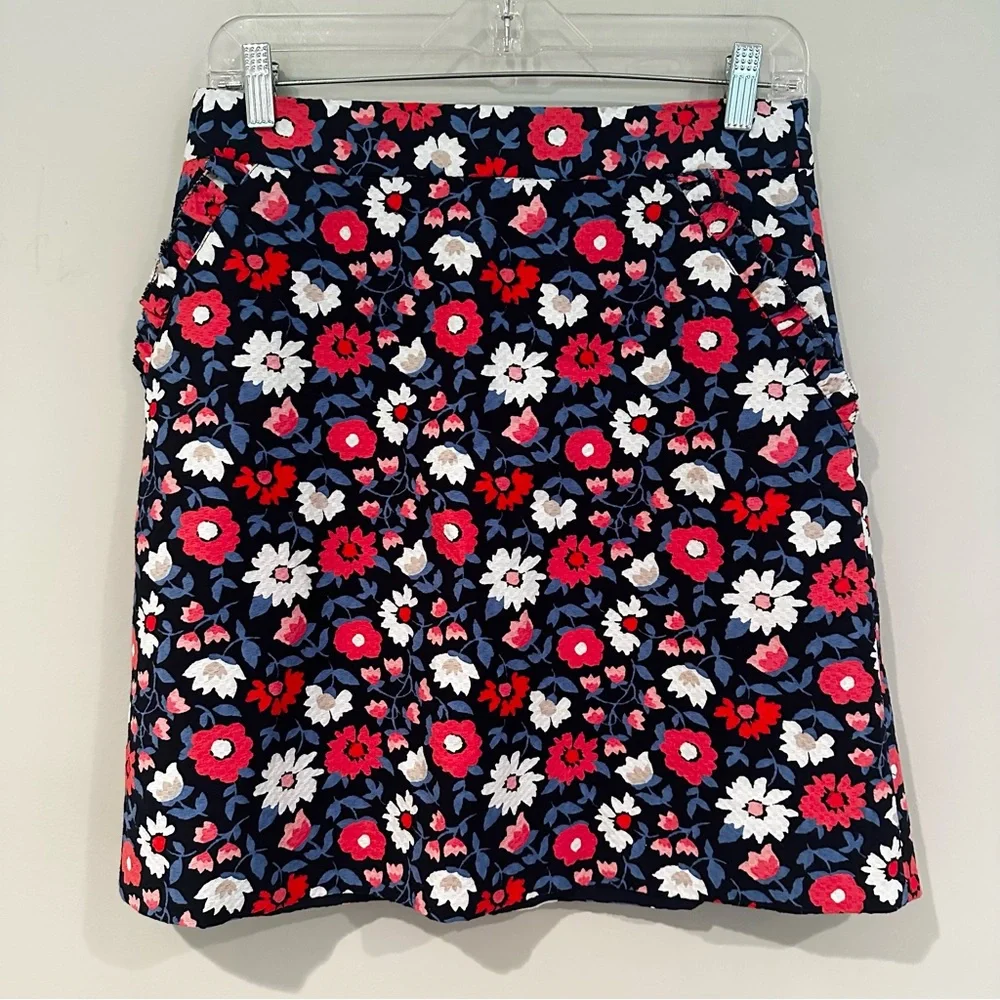 Kate Spade Shore Thing Daisy Jaquard A-Line‎ Skirt Women's 6 Navy Pink Casual
